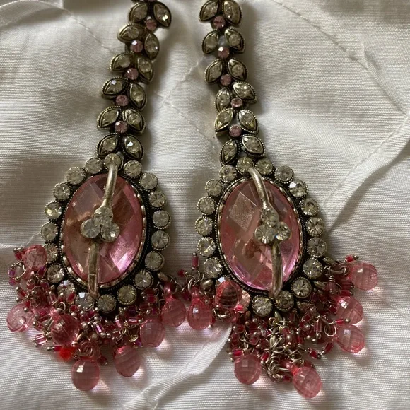 Rhinestone Dressy Earrings Pink Silver Long Black Tie Prom Homecoming Weddings - Picture 6 of 6